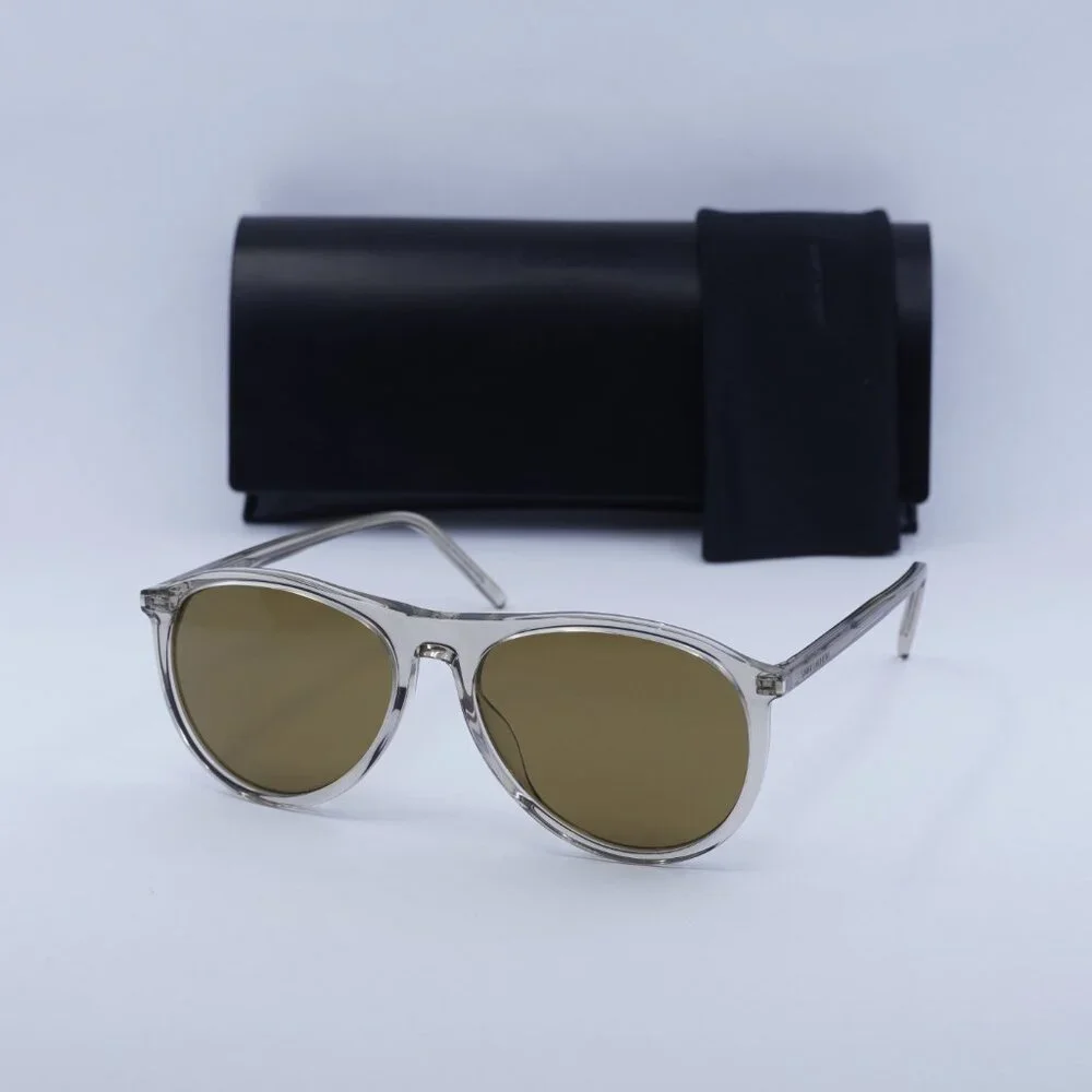 Saint Laurent SL667 004 Sunglasses Beige Aviator Frame, Brown Lenses - Picture 11 of 11